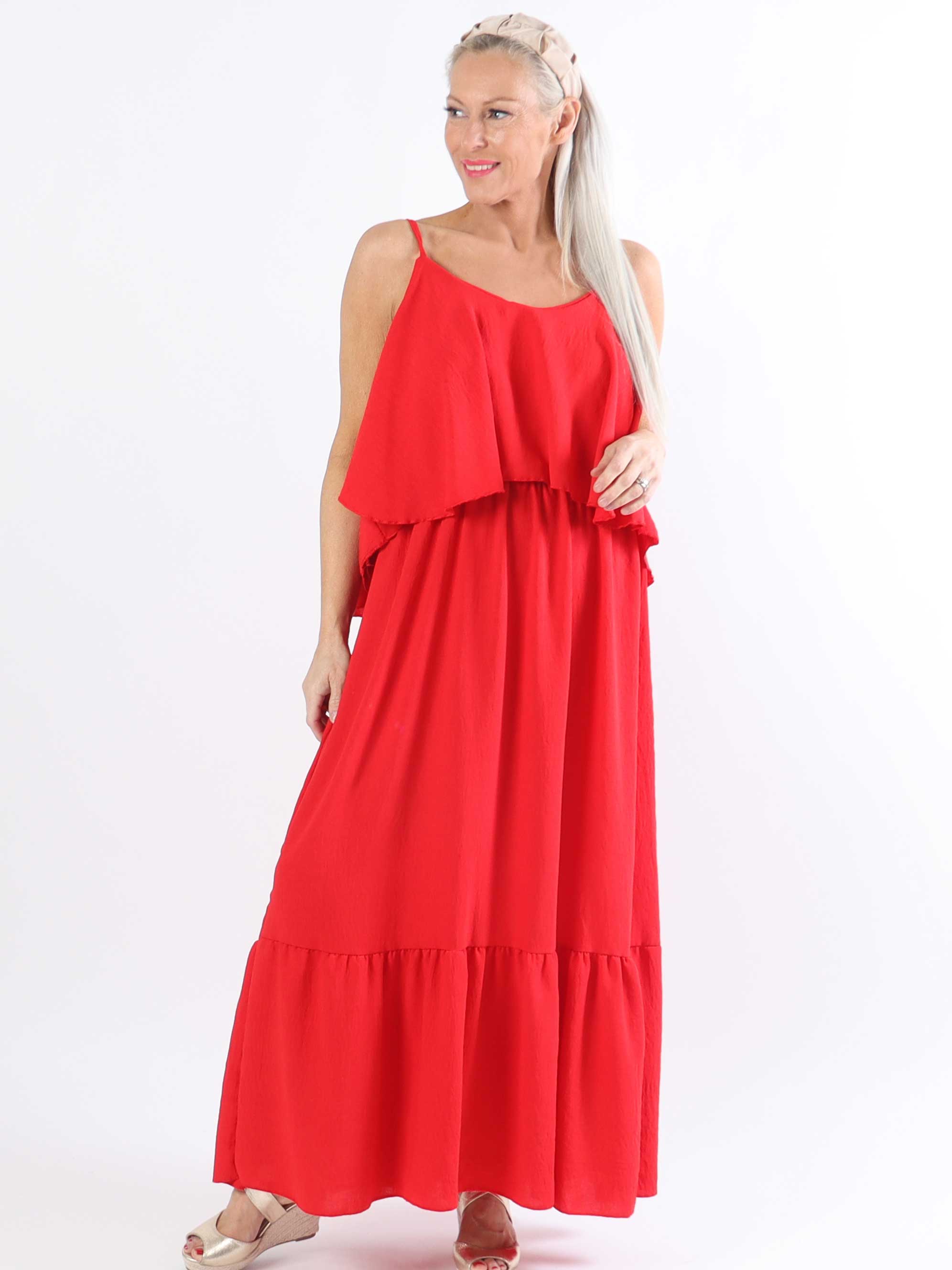 Adelisa - Lang plus size stropkjole med flæser